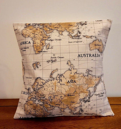 World Maps Cushion Cover , Atlas Beige Brown Pillow Cover , Cushion Cover UK 10" 12" 14" 16" 17" 18" 20" 22" 24" 26" 100% Cotton Handmade - CushionCoverAndDecor