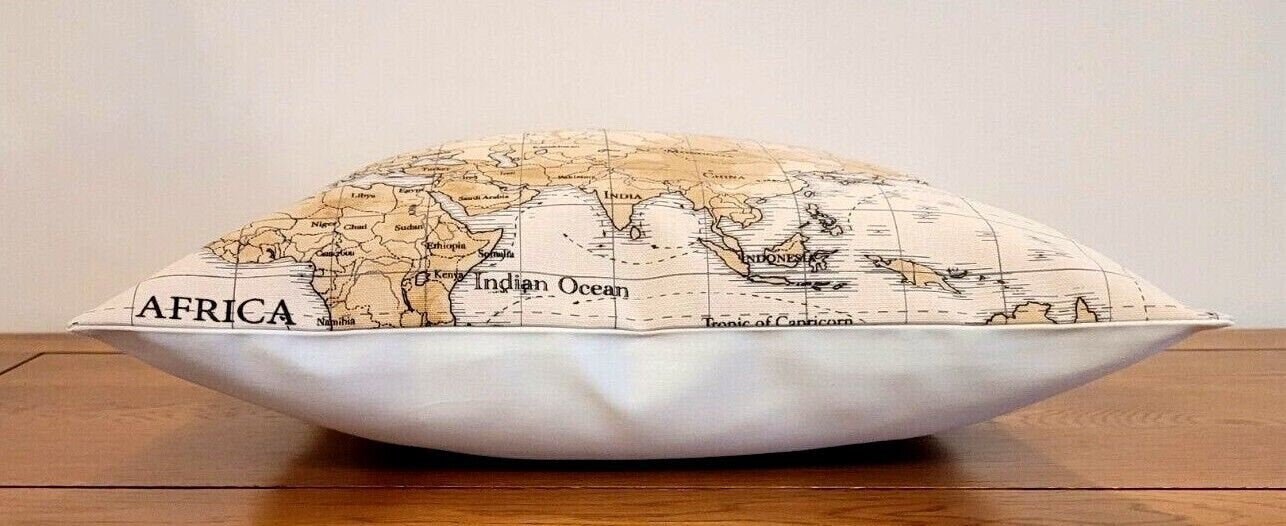 World Maps Cushion Cover , Atlas Beige Brown Pillow Cover , Cushion Cover UK 10" 12" 14" 16" 17" 18" 20" 22" 24" 26" 100% Cotton Handmade - CushionCoverAndDecor