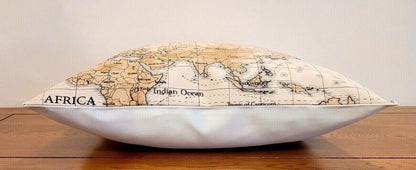 World Maps Cushion Cover , Atlas Beige Brown Pillow Cover , Cushion Cover UK 10" 12" 14" 16" 17" 18" 20" 22" 24" 26" 100% Cotton Handmade - CushionCoverAndDecor