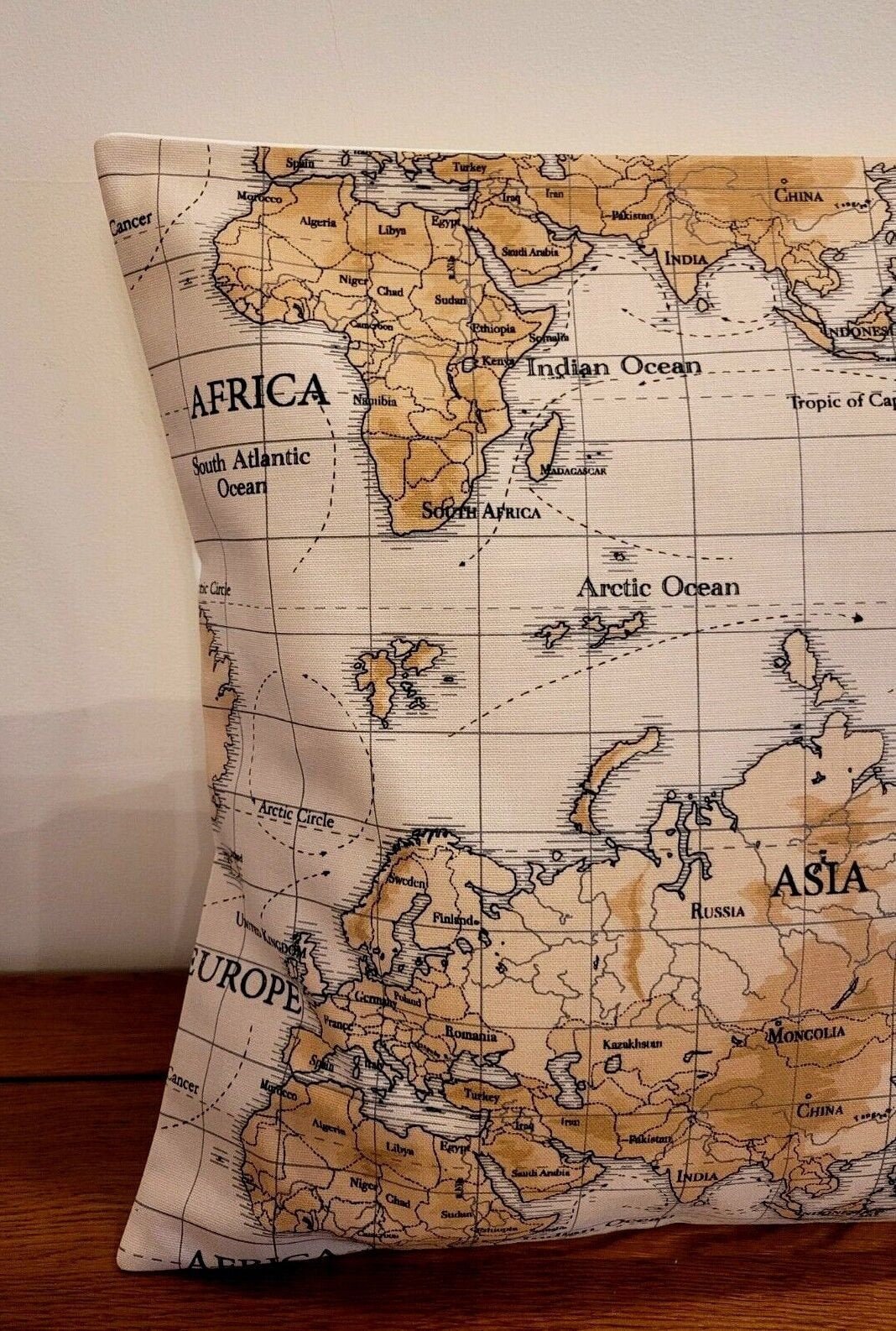 World Maps Cushion Cover , Atlas Beige Brown Pillow Cover , Cushion Cover UK 10" 12" 14" 16" 17" 18" 20" 22" 24" 26" 100% Cotton Handmade - CushionCoverAndDecor