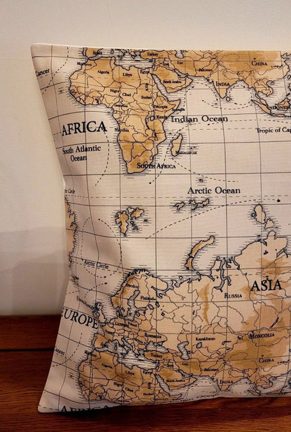 World Maps Cushion Cover , Atlas Beige Brown Pillow Cover , Cushion Cover UK 10" 12" 14" 16" 17" 18" 20" 22" 24" 26" 100% Cotton Handmade - CushionCoverAndDecor