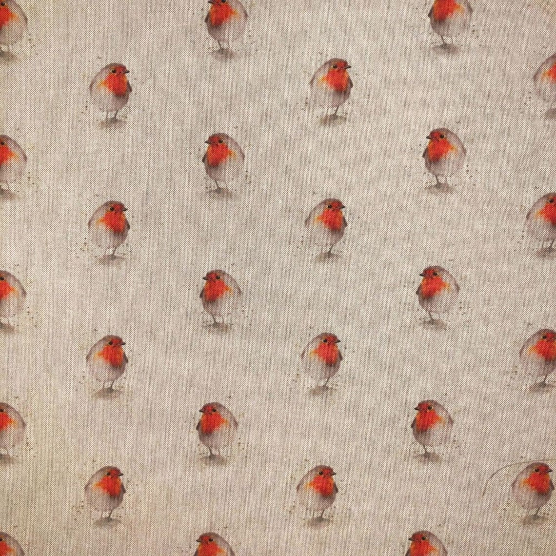 Christmas Robin Tea Towel Natural Beige Cotton Rich Linen Fabric