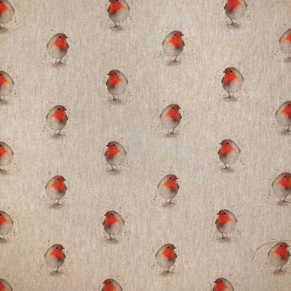 Christmas Robin Tea Towel Natural Beige Cotton Rich Linen Fabric